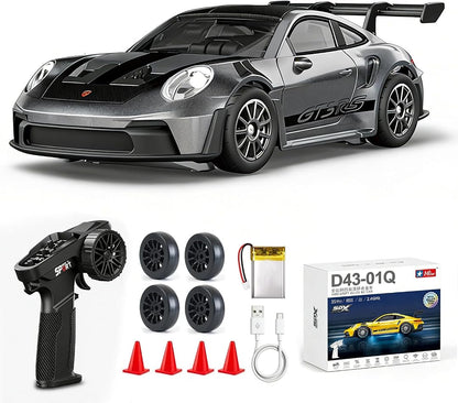 1/43 Scale RC Drift Car, Mini 911 RC Model Car 2.4GHz 4WD RC Alloy D43 Vehicles with Gyro & LED Lights Toys