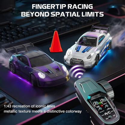 1/43 Scale RC Drift Car, Mini 911 RC Model Car 2.4GHz 4WD RC Alloy D43 Vehicles with Gyro & LED Lights Toys