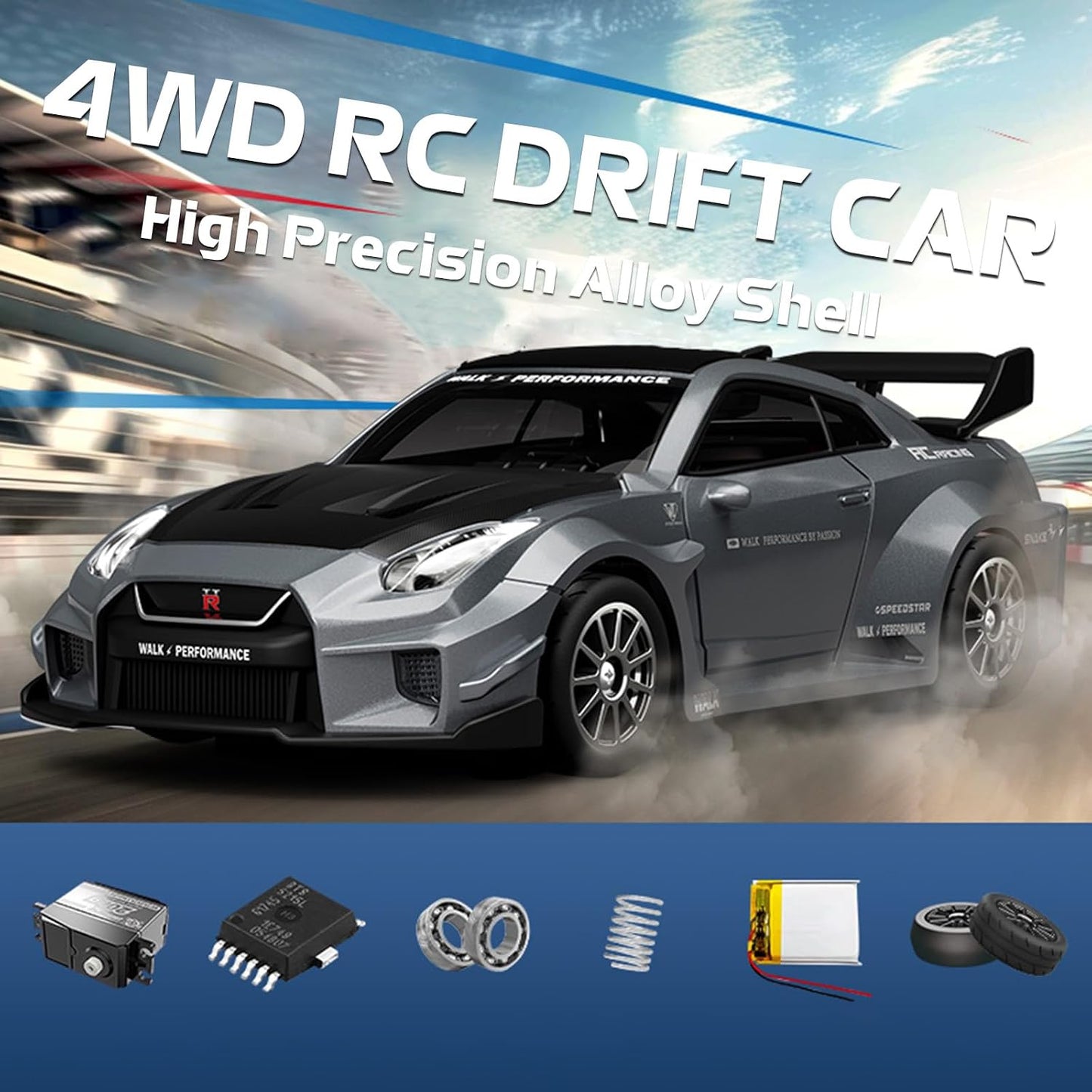 1/43 Scale RC Drift Car, Mini 911 RC Model Car 2.4GHz 4WD RC Alloy D43 Vehicles with Gyro & LED Lights Toys