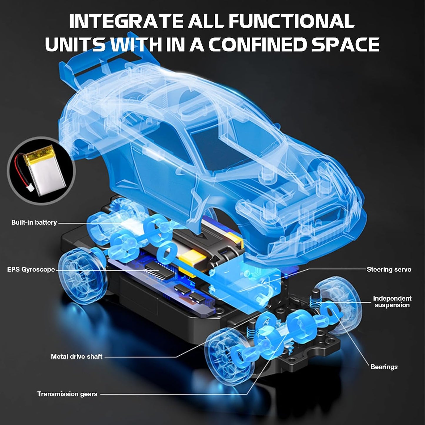 1/43 Scale RC Drift Car, Mini 911 RC Model Car 2.4GHz 4WD RC Alloy D43 Vehicles with Gyro & LED Lights Toys